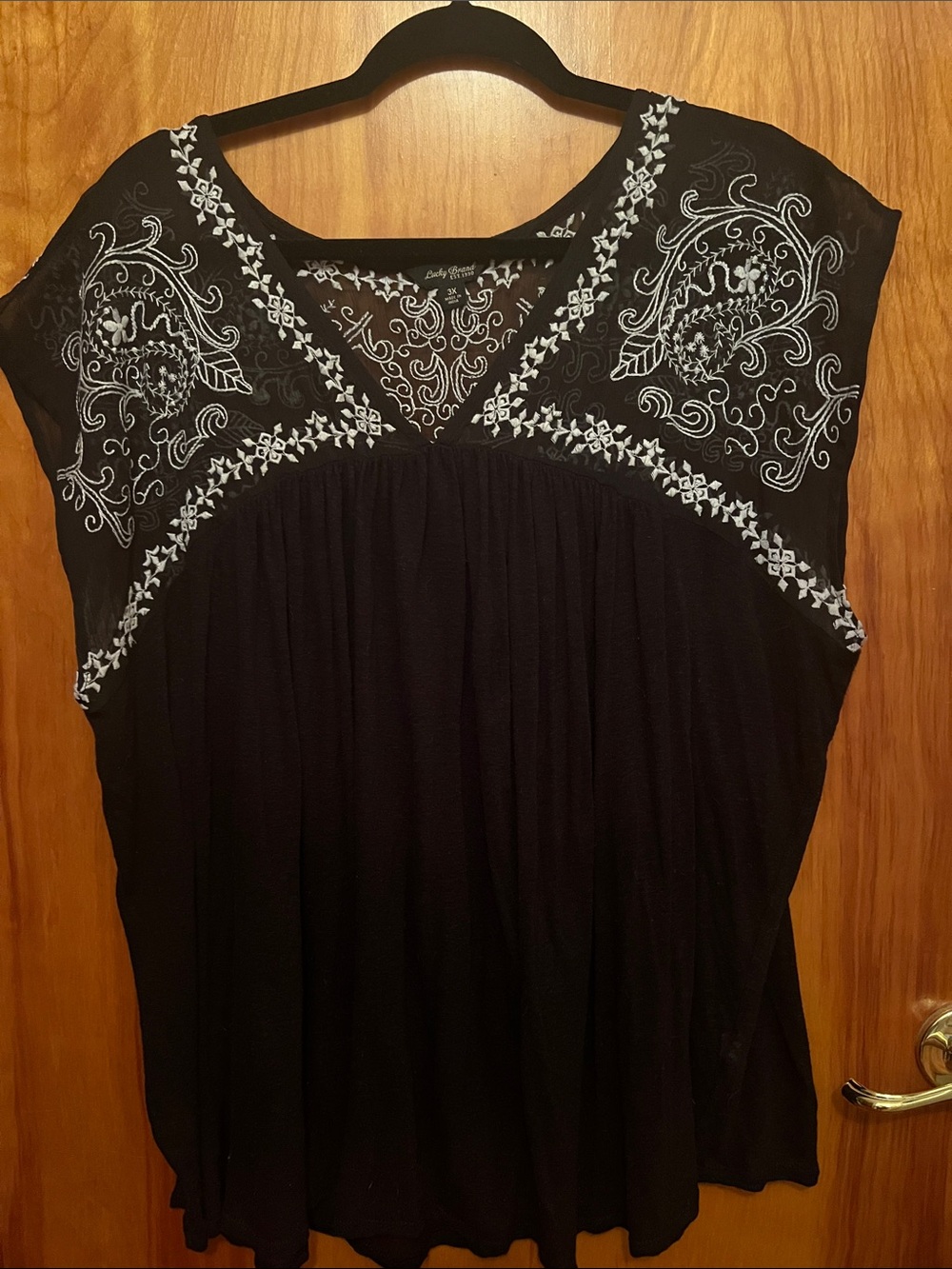 Lucky Brand Black Tunic with White Embroidery